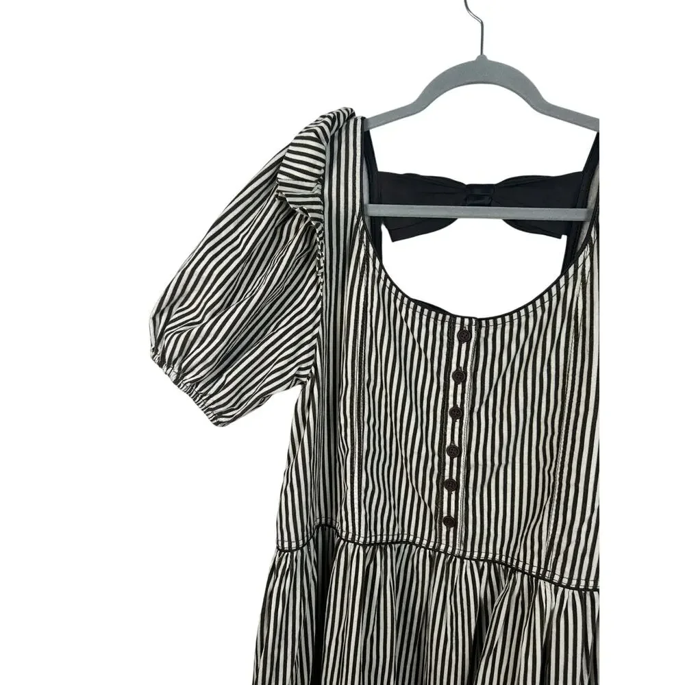 Free People Collier Cord Midi Dress Striped Printed Back Bow Scoop Neck Size S - Picture 5 of 11